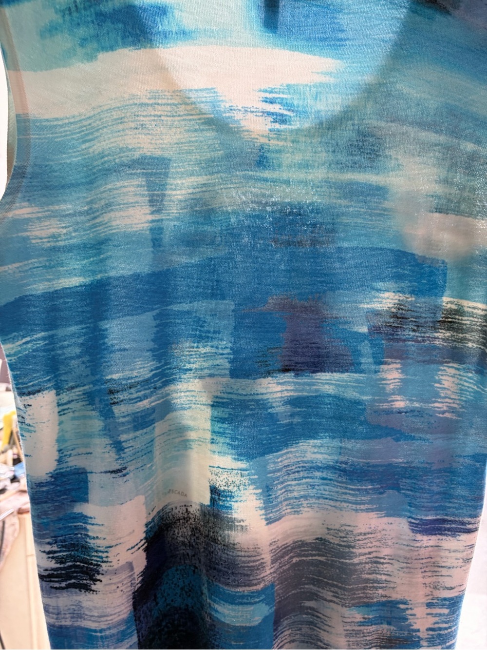 Escada Blue and Aqua Abstract Print Blouse Lot (2) - Picture 4 of 4